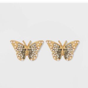 ✨NWT SUGARFIX by Baublebar butterfly stud earrings gold tone pearls rhinestones